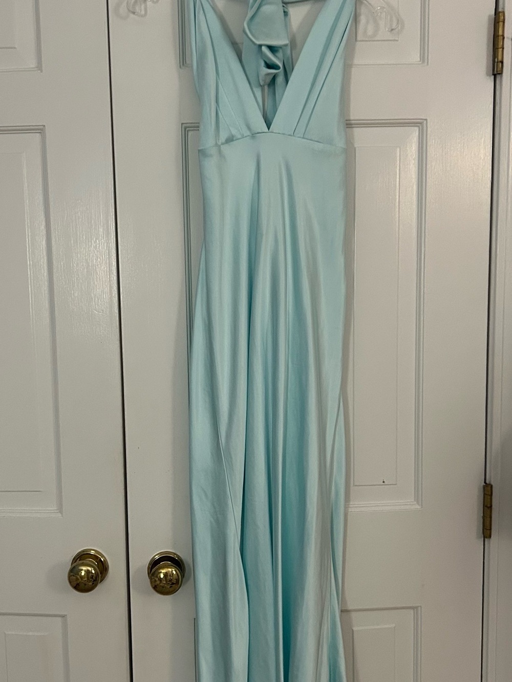 Sleek Aqua V-Neck Maxi Dress